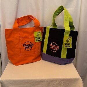 Trader Joe's Colorful Mini Canvas Tote Bags - Orange, Black, and Purple